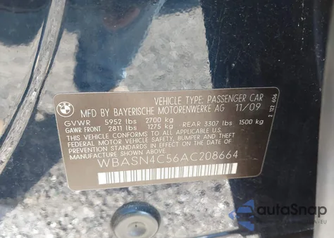 2010 BMW 550I Gran Turismo Gt from USA, damaged, VIN WBASN4C56AC208664